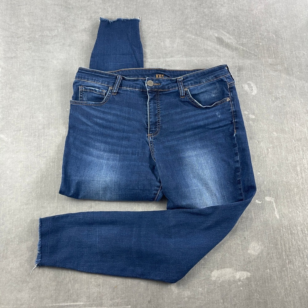 KUT from the Kloth Women 12 Blue Skinny Jeans Raw Hem Stretch Denim